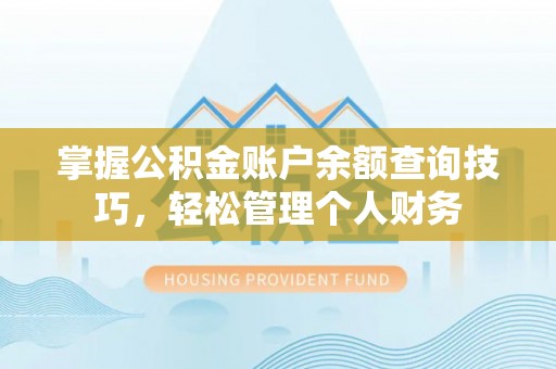 湖口掌握公积金账户余额查询技巧，轻松管理个人财务
